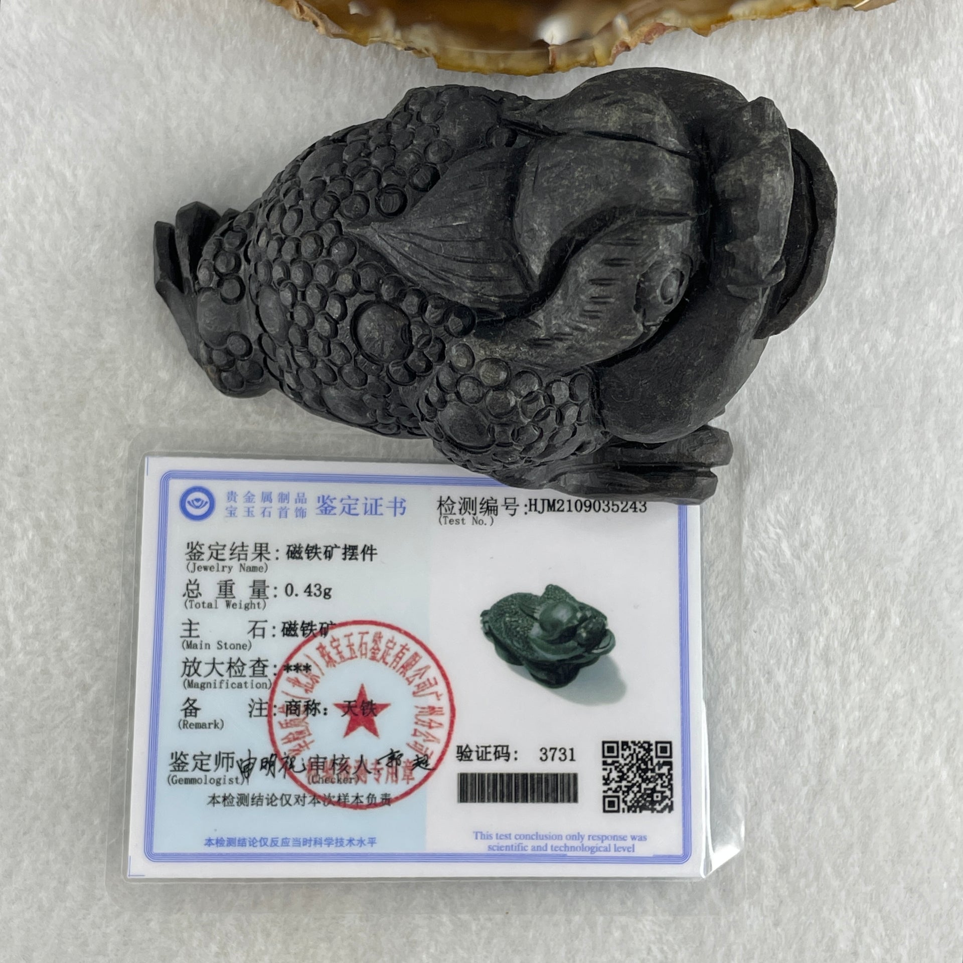 Rare Natural Tibetan Meteorite Tektite 3 Legged Toad Mini Display 364.4g 88.5 by 52.6 by 49.5mm - Huangs Jadeite and Jewelry Pte Ltd