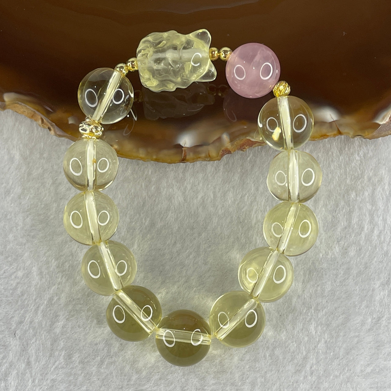 Natural Citrine 9 Tail Fox with Citrine and Rose Quartz Beads Bracelet 33.82g 13cm 12.2mm 11 Beads