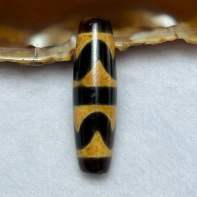 Natural Powerful Tibetan Old Oily Agate  Double Tiger Tooth Daluo Dzi Bead Heavenly Master (Tian Zhu) 虎呀天诛 7.05g 38.5 by 11.1mm