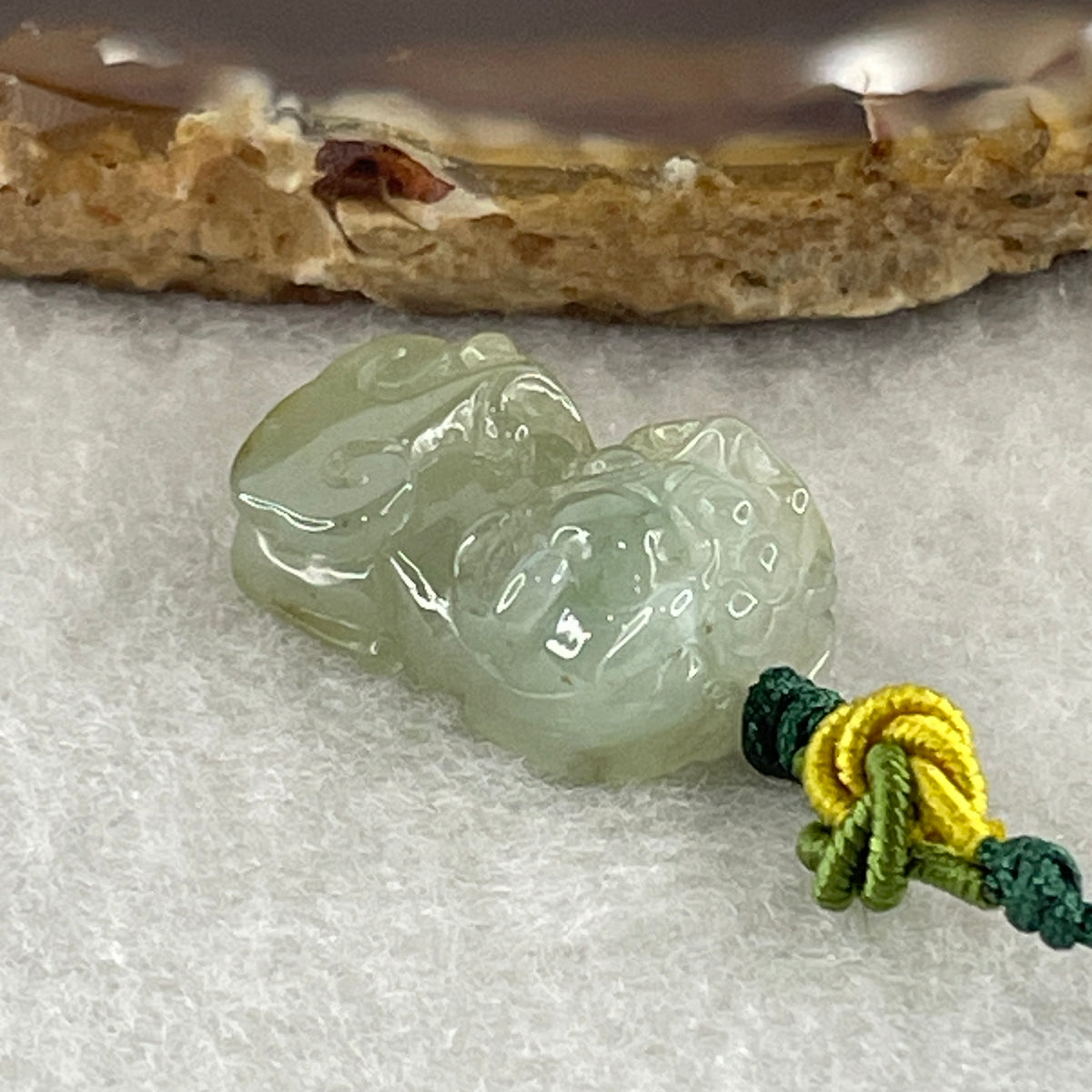 Natural Type A Semi-Icy Green with Brownish Jadeite Pixiu with Ruyi Charm | Wealth Beast & Wish Fulfillment Talisman (4.39g | 21.4 x 12.5 x 7.9mm) - Huangs Jadeite and Jewelry Pte Ltd