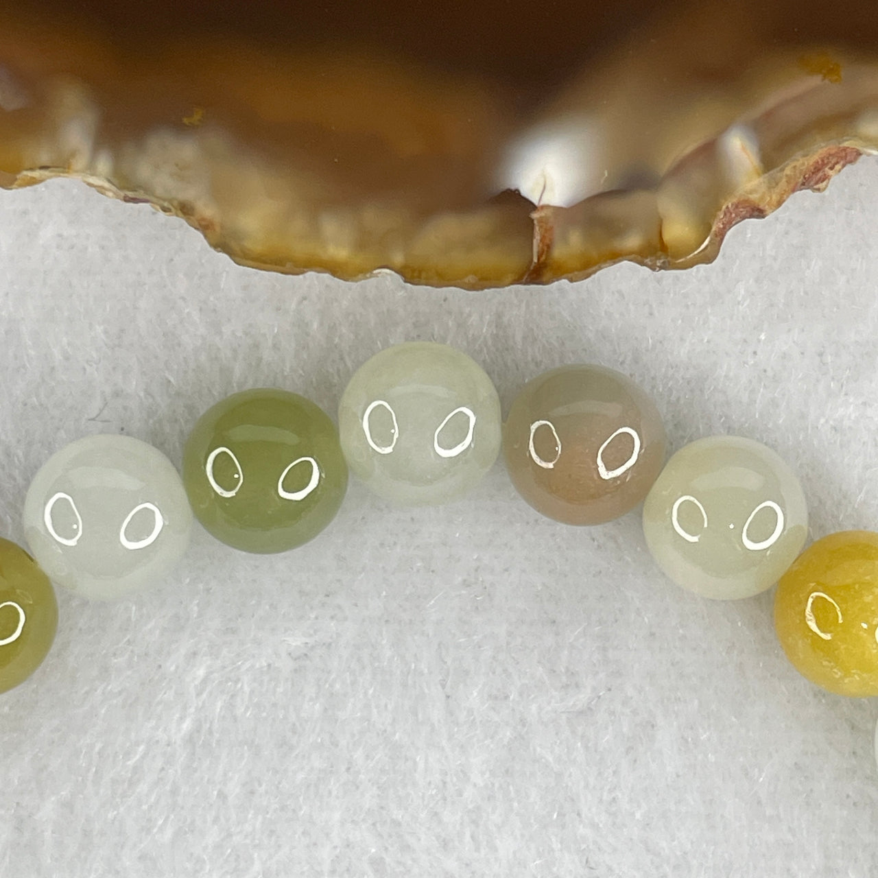 Natural Type A Tricolor Jadeite Bracelet | 15.5cm Petite 8.0mm Round Green White Yellow "Three Happiness" Bead Strand (21.13g, 24 Beads)