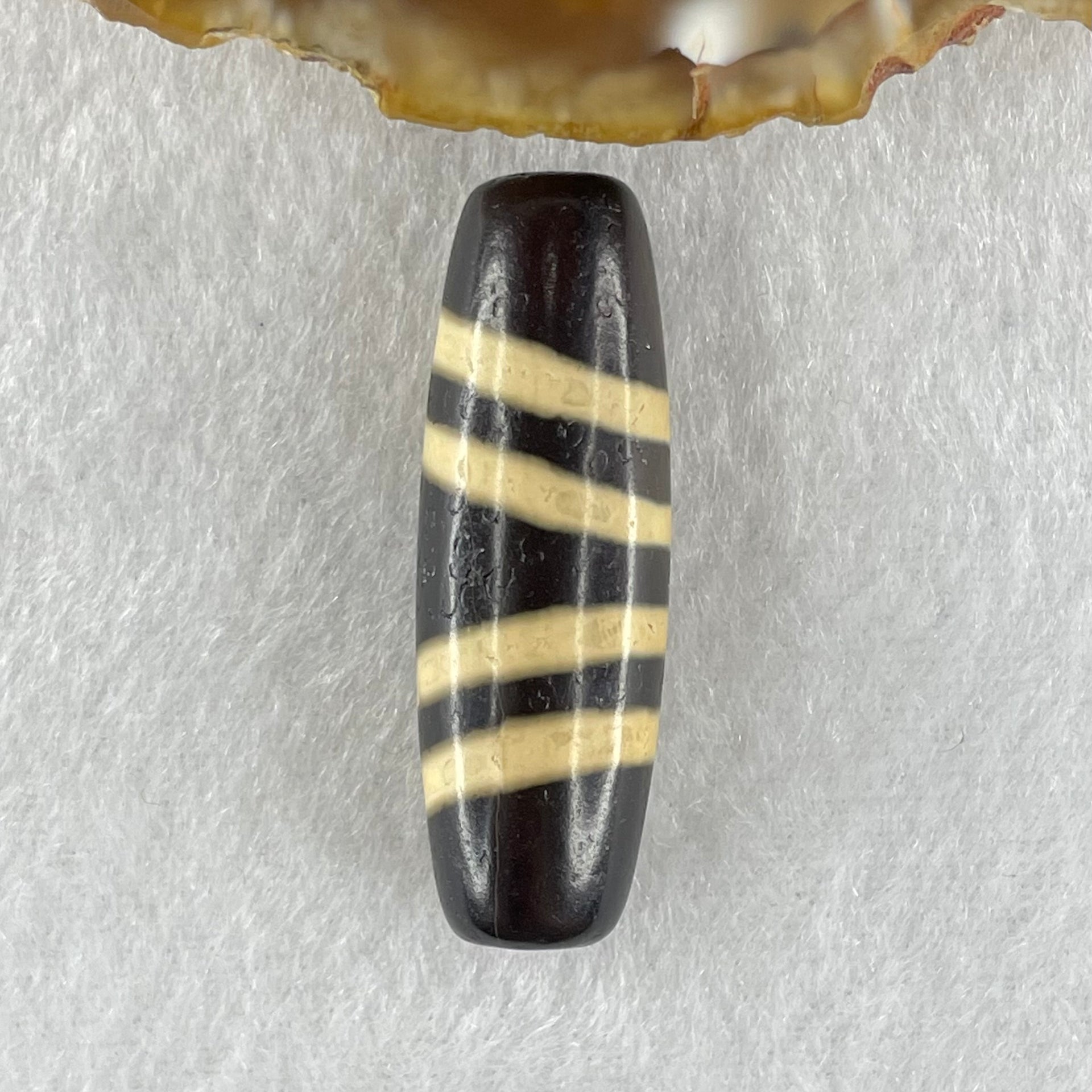 Natural Powerful Tibetan Old Oily Black with Yellowish White Agate 4 Lines Bead Heavenly Master (Tian Zhu) 10.29g 39.2 by 13.0mm - Huangs Jadeite and Jewelry Pte Ltd