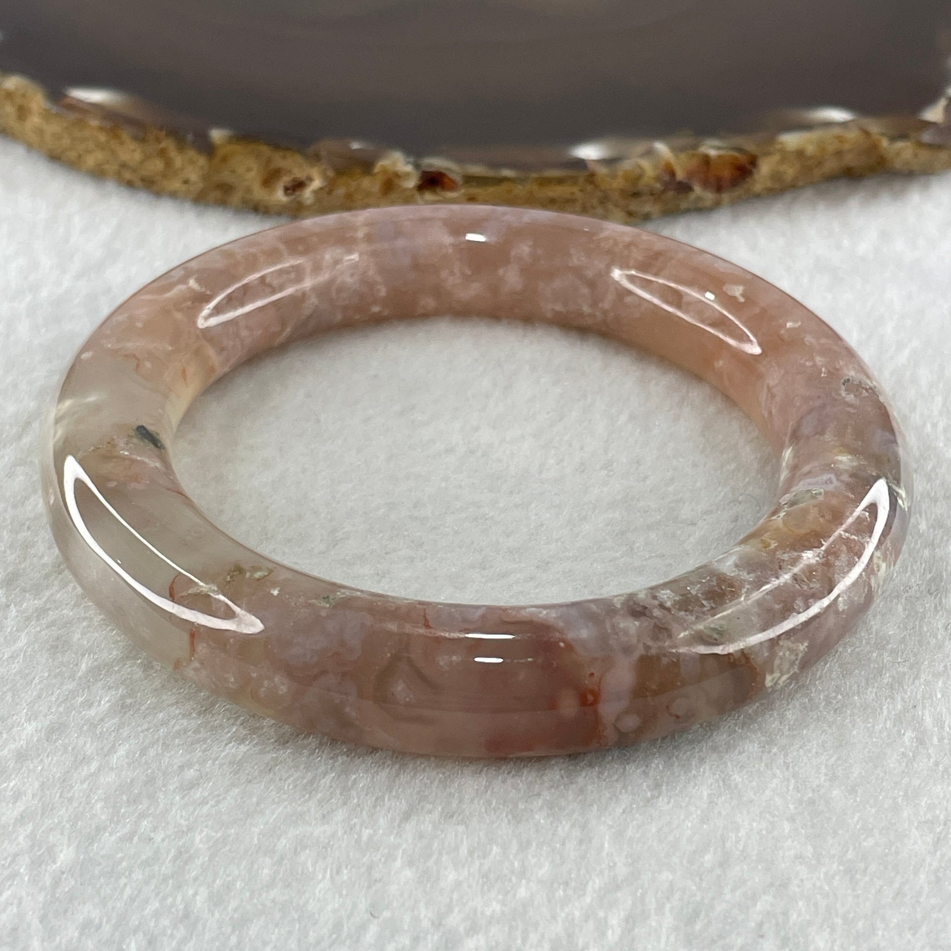 Natural Pinkish Flower Agate Bangle 62.57g Internal Diameter 57.2mm 11.8 by 12.0mm (Internal Line) - Huangs Jadeite and Jewelry Pte Ltd