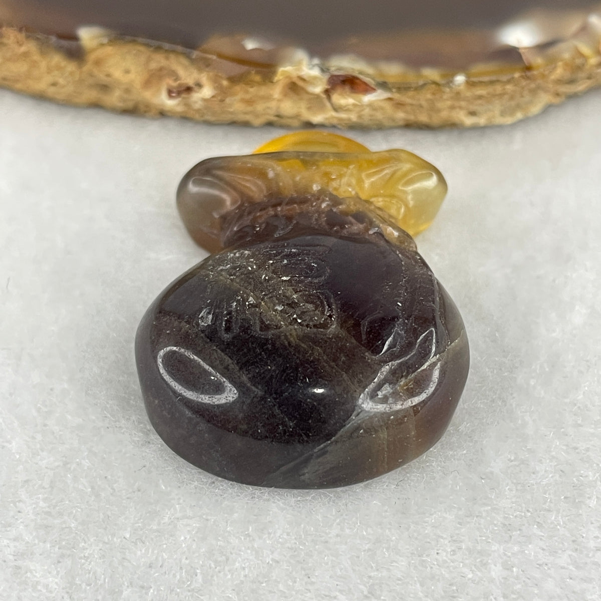 Natural Yellow & Purple Bi-Color Fluorite Money Bag Pendant | Carved Wealth Pouch & Abundance Talisman (21.79g | 39.5 x 27.9 x 11.2mm)