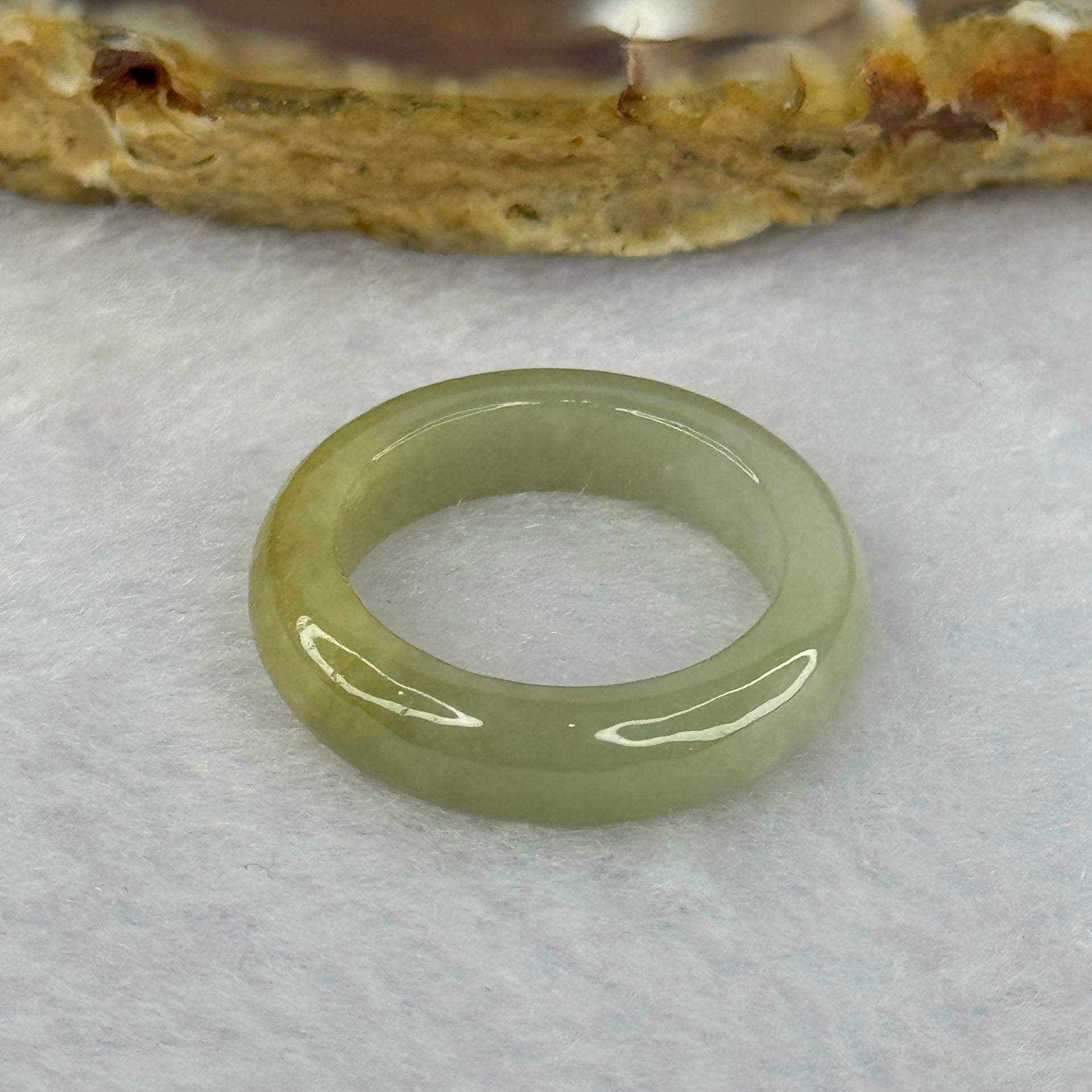 Type A Green with Yellowish Brown Patches Jadeite Ring 2.37g 4.7 by 3.3mm US4.25 HK9 - Huangs Jadeite and Jewelry Pte Ltd