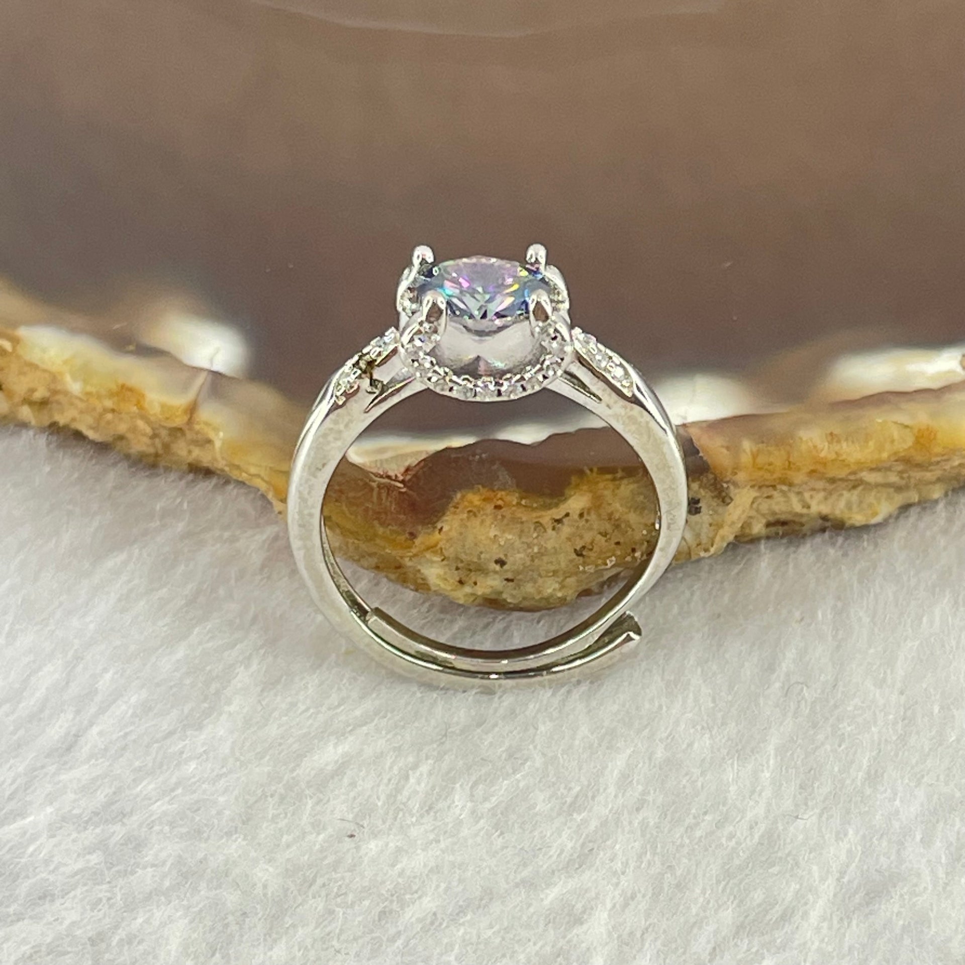 Purple Green Cubic Zirconia 6.4 by 3.8mm with Crystals In S925 Sliver Ring (Adjustable Size) 2.73g - Huangs Jadeite and Jewelry Pte Ltd