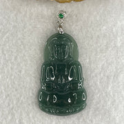 Natural Type A Icy Blueish Green Jadeite Amitabha Buddha Pendant in S925 Silver | (8.38g | 45.2 x 26.6 x 4.0mm | Infinite Light, Compassion & Lifelong Protection Anchor, Feng Shui Guardian & Executive Peace Pendant) - Huangs Jadeite and Jewelry Pte Ltd