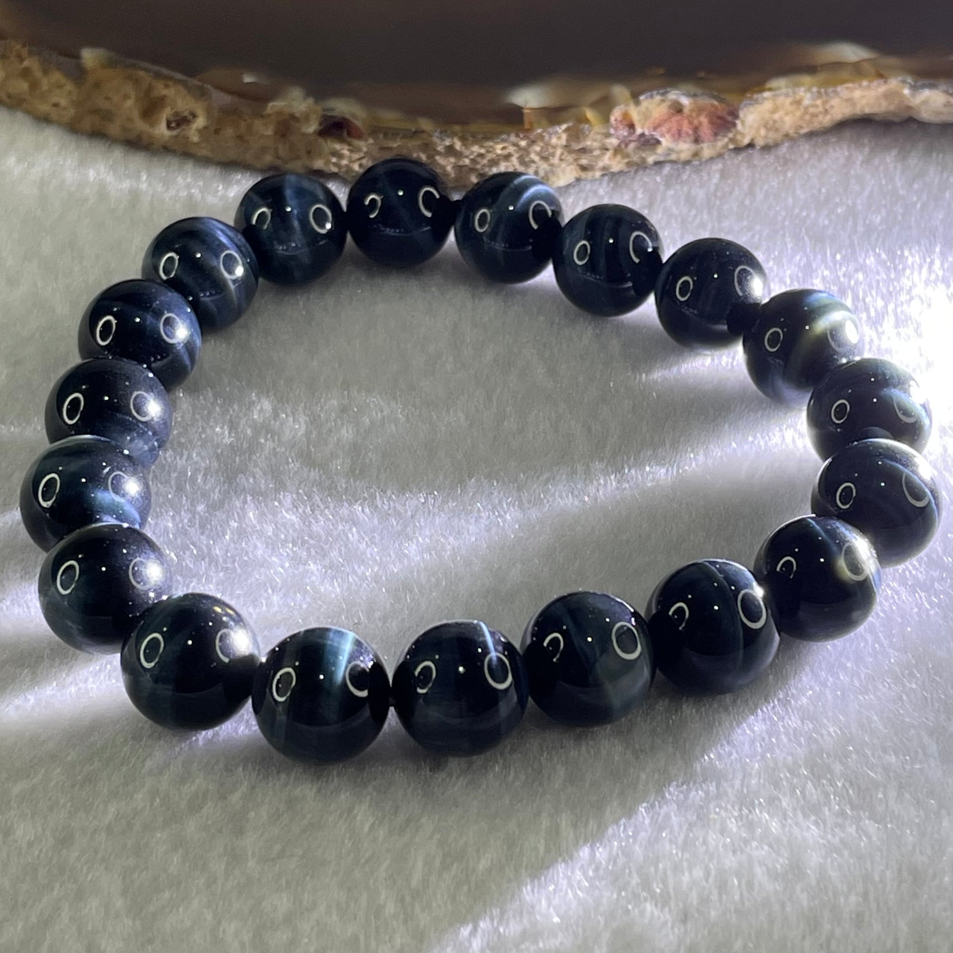 Natural Blue Tiger Eye Quartz Beads Bracelet 29.81g 17cm 10.6mm 19 Beads - Huangs Jadeite and Jewelry Pte Ltd
