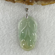 Natural Type A Semi Icy Light Green with Light Yellow Jadeite Prosperity Leaf Pendant in Silver Clasp Signifying Overnight Success 6.55g 38.4 by 21.6 by 4.0mm - Huangs Jadeite and Jewelry Pte Ltd