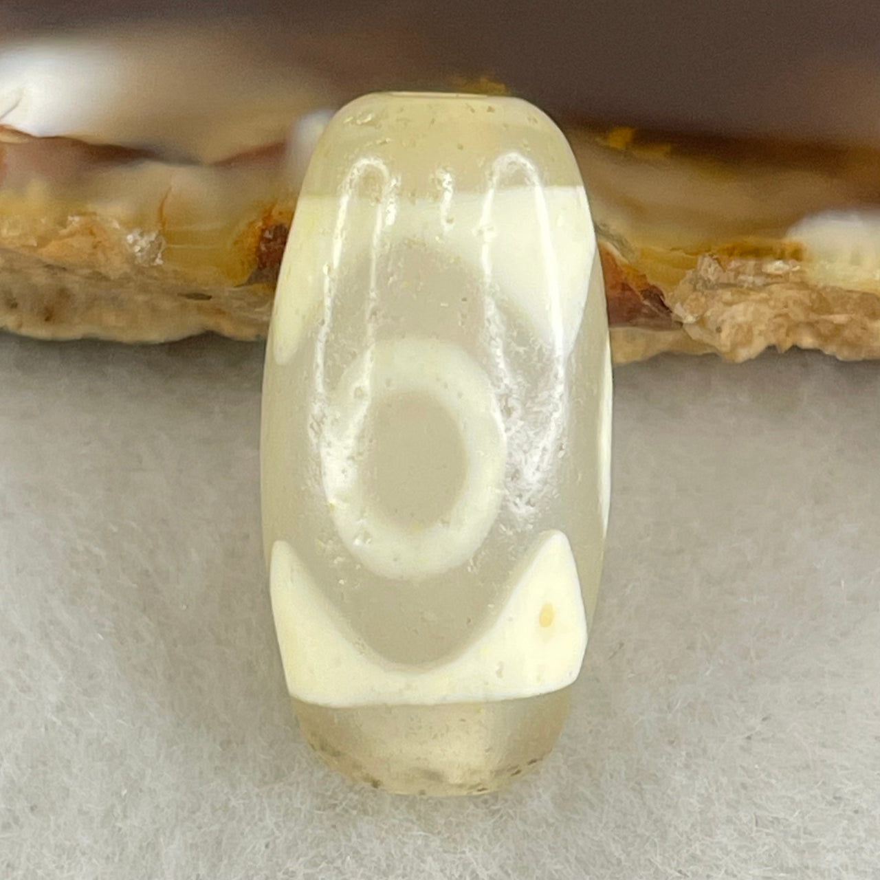 Natural Powerful Tibetan Old Oily Agate 3 Eyes Dzi Bead Heavenly Master (Tian Zhu) 三眼天诛 3.03g 20.0 by 10.3mm - Huangs Jadeite and Jewelry Pte Ltd