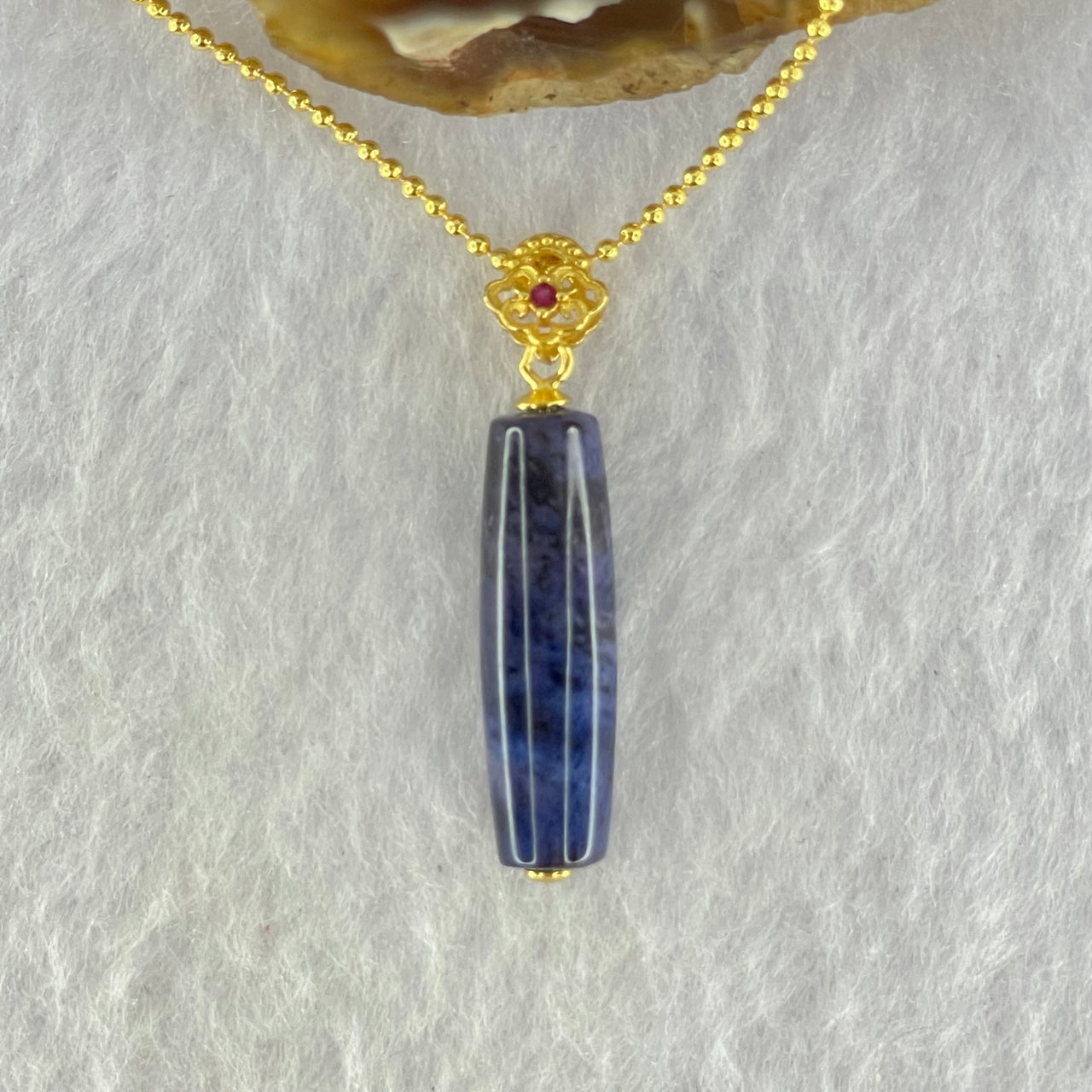 Very Good Grade Natural Sugilite Pillar Pendant in Gold Color Silver Necklace 2.74g 23.9 by 7.2mm - Huangs Jadeite and Jewelry Pte Ltd