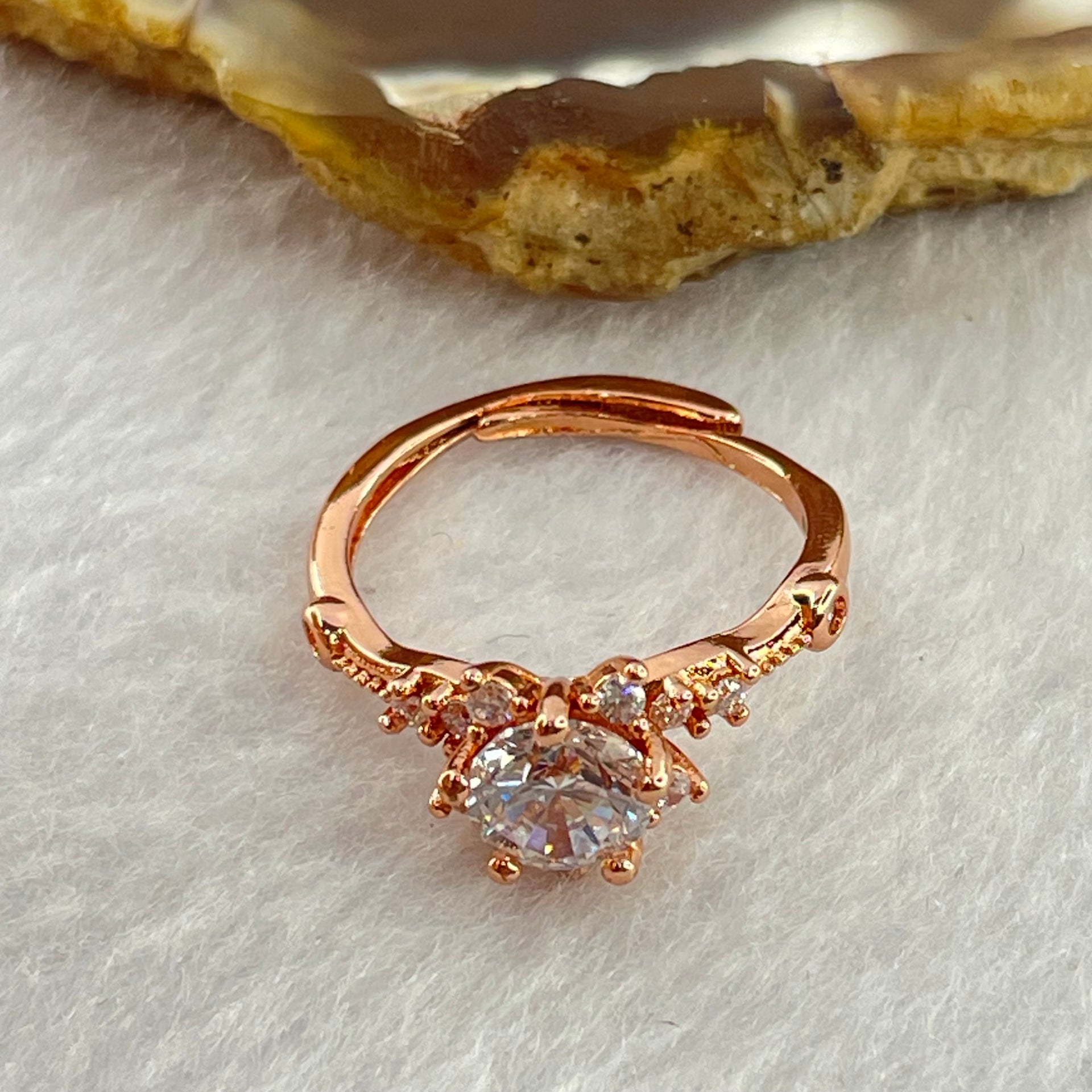 Colourless Cubic Zirconia with Crystals In PT950 Plated Sliver Rose Gold Color Ring (Adjustable Size) 2.41g 7.1 by 4.2mm - Huangs Jadeite and Jewelry Pte Ltd