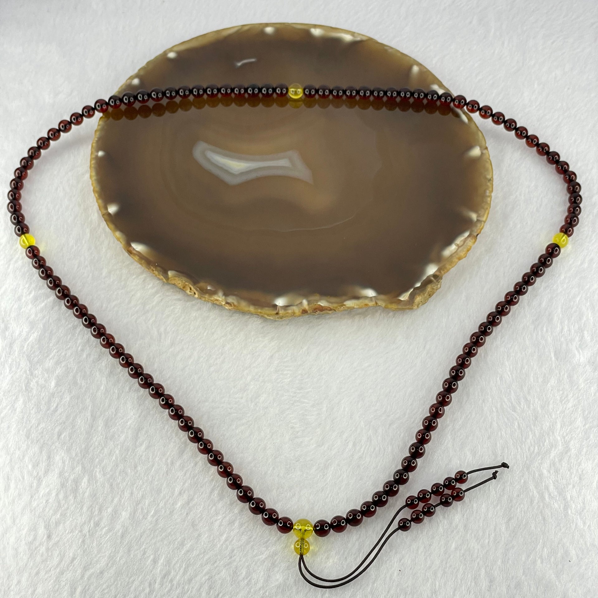 Natural Blood Red with Yellow Amber Beads Necklace 天然血珀项链 12.33g 62cm 5.8mm 108 Beads 6.0mm 3 Yellow Beads - Huangs Jadeite and Jewelry Pte Ltd
