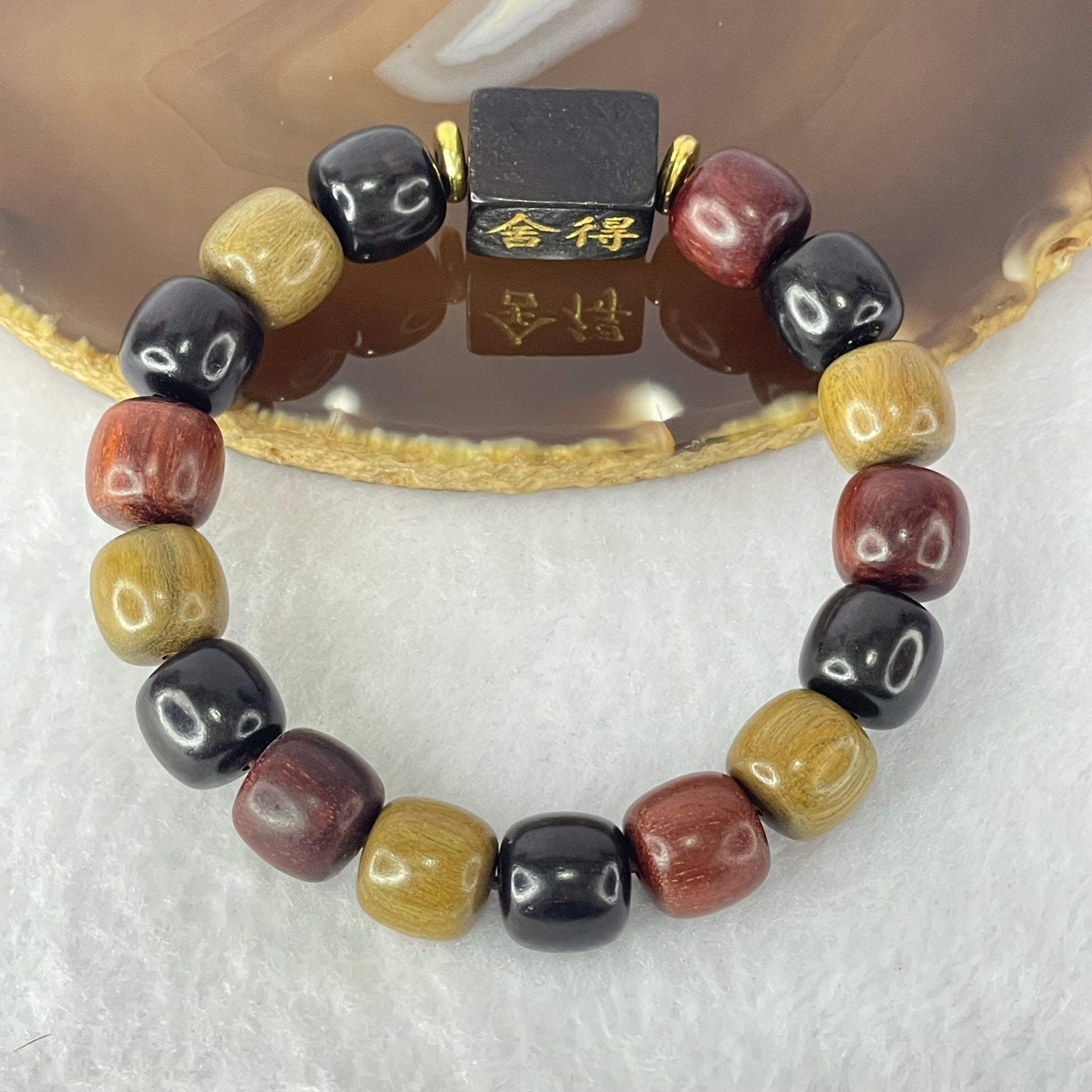 Natural Mixed Color Rose Wood Beads Bracelet 多宝珠小叶紫檀黑檀金丝楠手链 23.73g 18cm 12.1mm 16 Beads - Huangs Jadeite and Jewelry Pte Ltd
