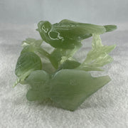 Natural Green Serpentine 3 Magpie Birds on Tree with Wooden Stand Display 569.6g 141.0 by 242.0 by 78.0mm - Huangs Jadeite and Jewelry Pte Ltd