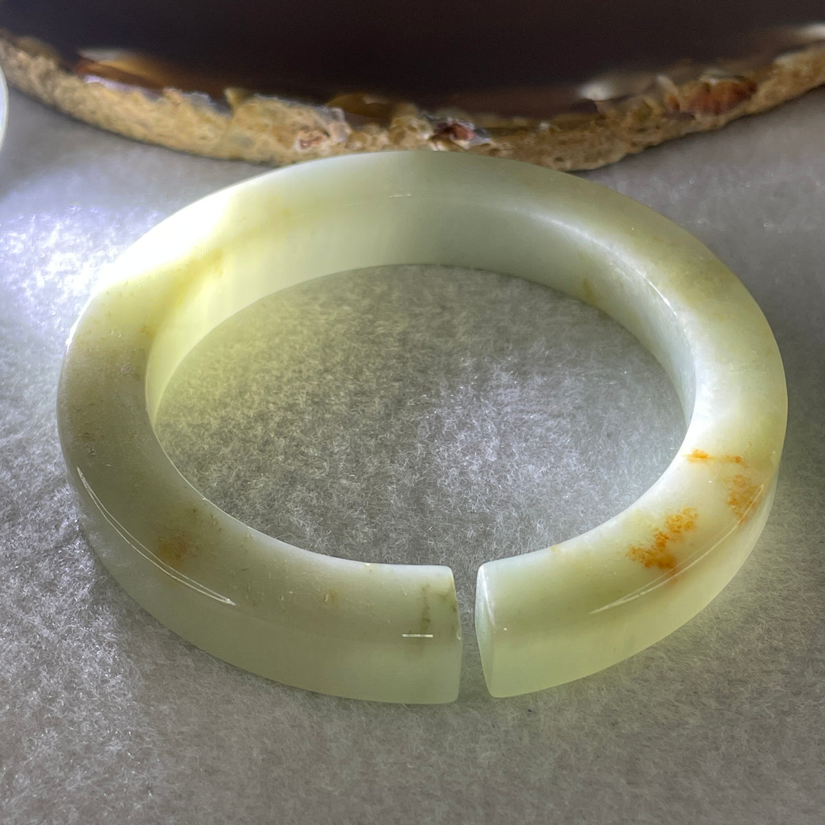 Natural Type A Light Blueish Green with Yellowish and Reddish Piao Hua Jadeite Open Bangle 52.03g Inner Diameter 53.7mm 4.9 by 9.0mm (Very Very Slight External Rough) - Huangs Jadeite and Jewelry Pte Ltd
