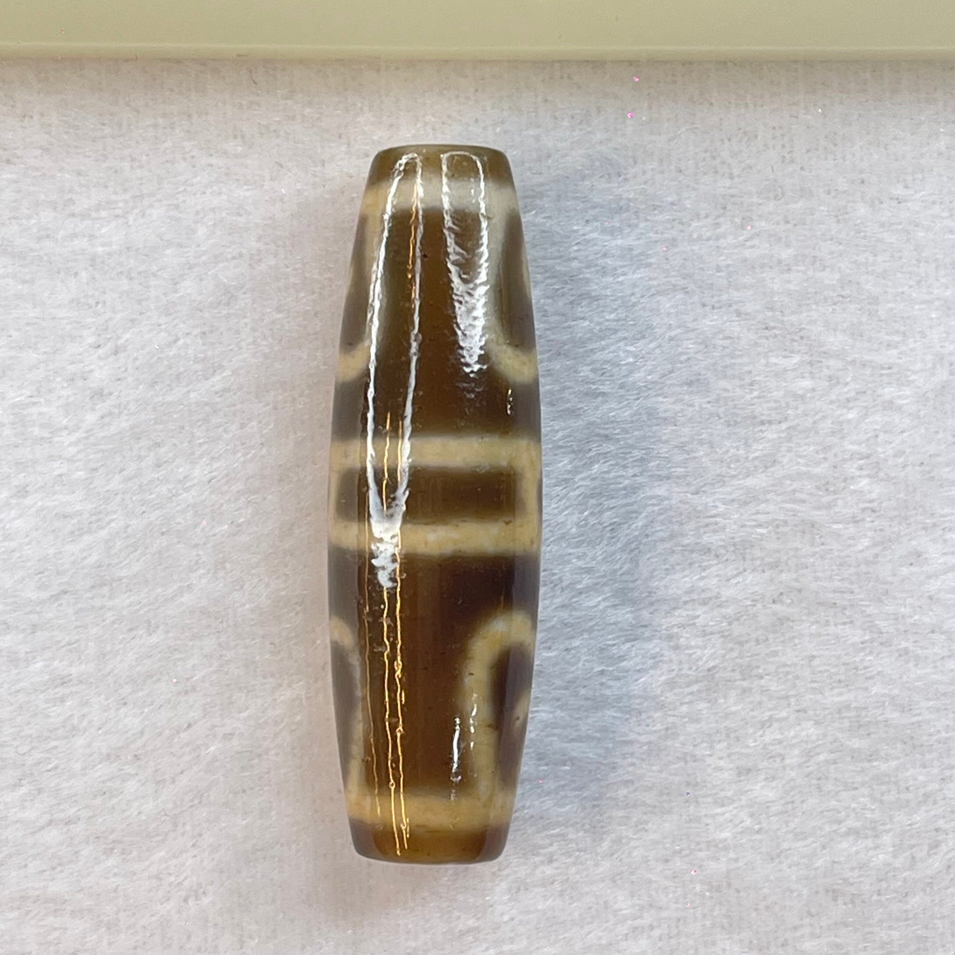 Natural Powerful Tibetan Old Oily Agate Guru Dharma Hat Dzi Bead Heavenly Master (Tian Zhu) 莲师法帽天珠 16.28g 48.4 by 14.7mm - Huangs Jadeite and Jewelry Pte Ltd