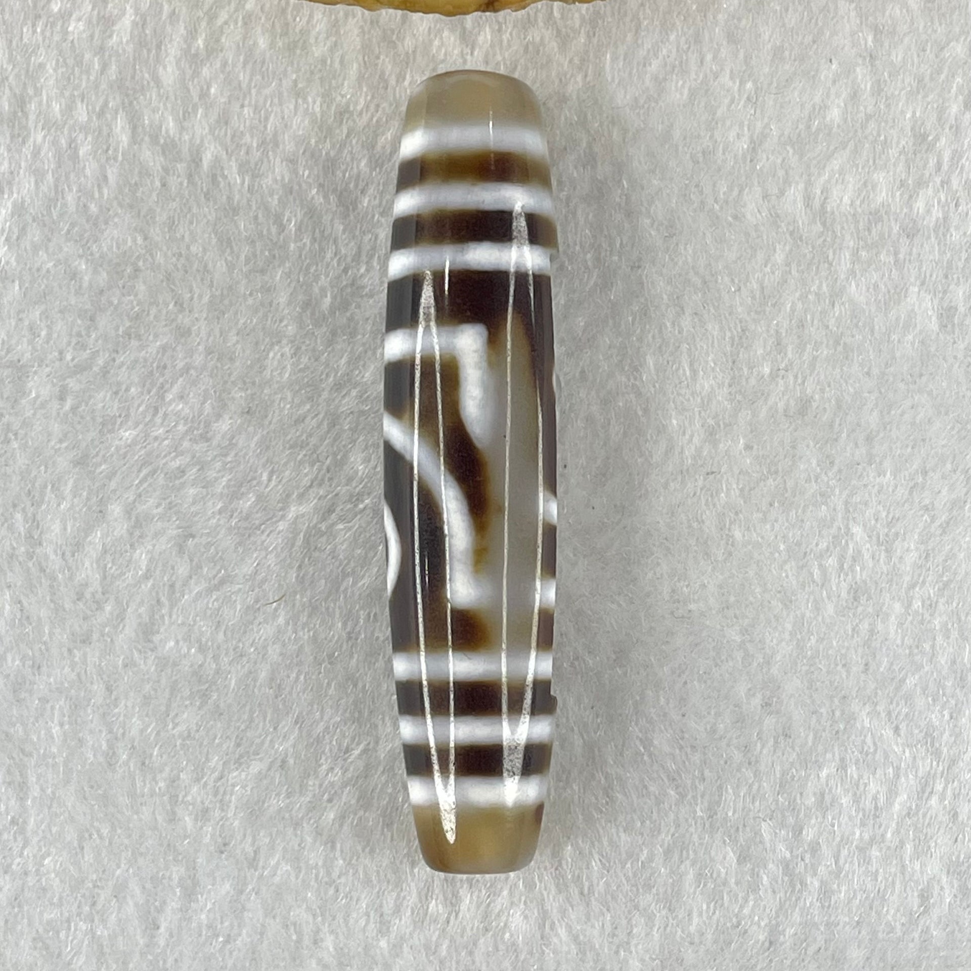 Natural Powerful Tibetan Old Oily Agate 2 Eye with Zha Ji La Mu Female Cai Shen Carvings Dzi Bead Heavenly Master (Tian Zhu) 两眼扎基拉姆女财神天诛 13.65g 57.7 by 13.5mm - Huangs Jadeite and Jewelry Pte Ltd