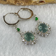 Type A icy Blueish Green Jadeite Cabochons With Crystals in S925 Sliver Earrings 4.51g 7.7 by 6.7 by 3.5mm - Huangs Jadeite and Jewelry Pte Ltd