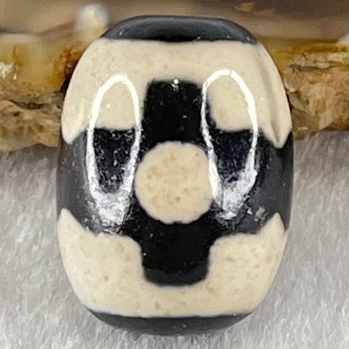 Natural Powerful Tibetan Old Oily Dark Brown With White Agate 3 Eyes Dzi Bead Heavenly Master (Tian Zhu) 三眼天诛 4.73g 17.8 by 13.3mm - Huangs Jadeite and Jewelry Pte Ltd