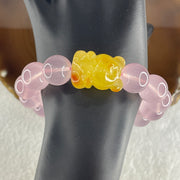Natural Rose Quartz Beads with Amber Fortune Cat Charm Bracelet 56.85g 16.5cm 24.3 by 17.9 by 16.7mm Cat - 14.2mm 13 Beads - Huangs Jadeite and Jewelry Pte Ltd