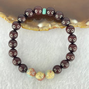 Natural Blood Rosewood with Variscite Beads Bracelet 天然血檀寿山石手链 8.27g 15cm 8.7mm 3 Beads 8.5mm 18 Beads - Huangs Jadeite and Jewelry Pte Ltd