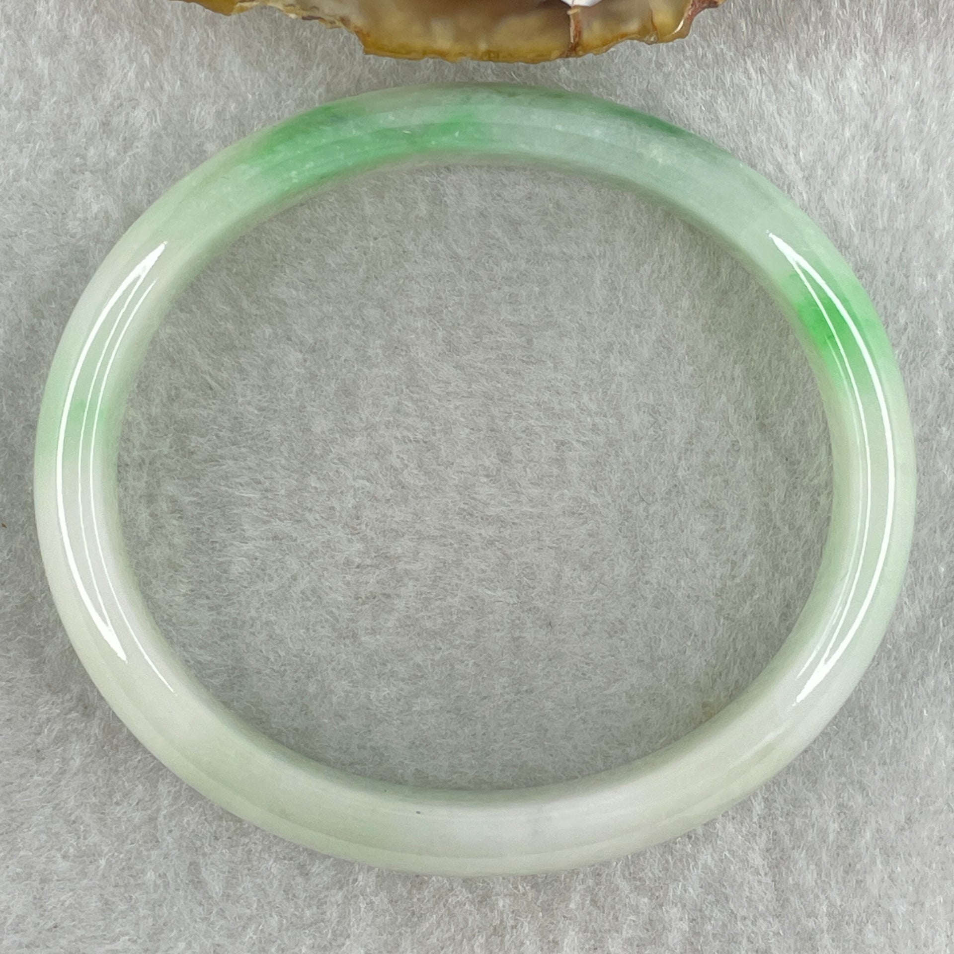 Type A Natural Light Green Faint Lavender with Emerald Green Patches Jadeite Oval Bangle 31.66g Inner Diameter 53.4mm 12.2 by 5.7mm (Internal Lines) - Huangs Jadeite and Jewelry Pte Ltd