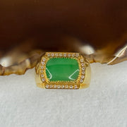 18k yellow gold Type A Burmese Full Apple Green Jade jadeite ring 6.72g US 9 HK 20 Inner Dia 19.2mm - Huangs Jadeite and Jewelry Pte Ltd