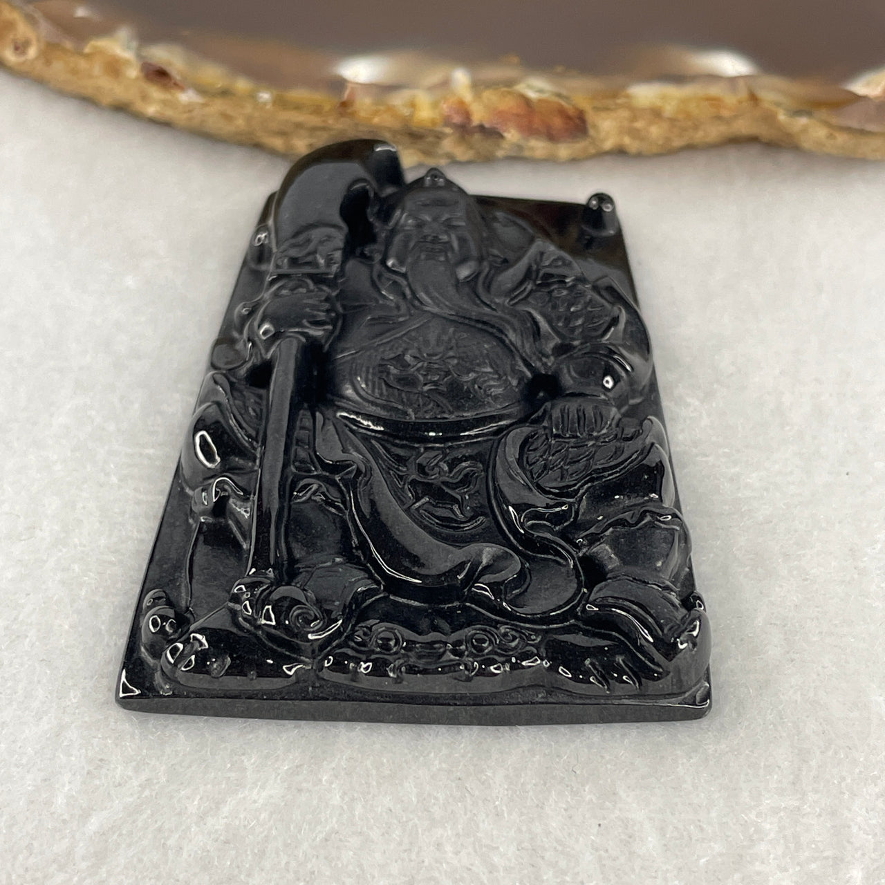Certified Type A Opaque Black Omphacite Jadeite Guan Gong Pendant | 58mm Natural Black Jade Martial God of Wealth & Integrity Talisman (31.66g | 58.0 x 41.3 x 8.0mm)