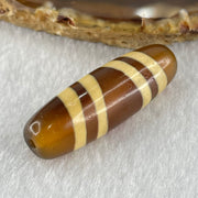 Natural Powerful Tibetan Old Oily Yellowish Brown with Yellowish White Agate 4 Lines Bead Heavenly Master (Tian Zhu) 9.39g 38.7 by 12.5mm - Huangs Jadeite and Jewelry Pte Ltd
