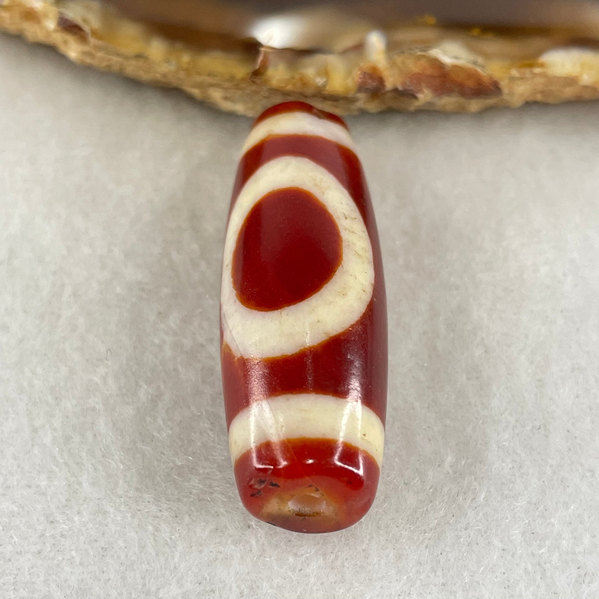 Natural Powerful Tibetan Old Oily Red White Agate One Eye Water Element Dzi Bead Heavenly Master (Tian Zhu) 一眼水元素天珠 10.49g 38.1 by 13.4mm - Huangs Jadeite and Jewelry Pte Ltd