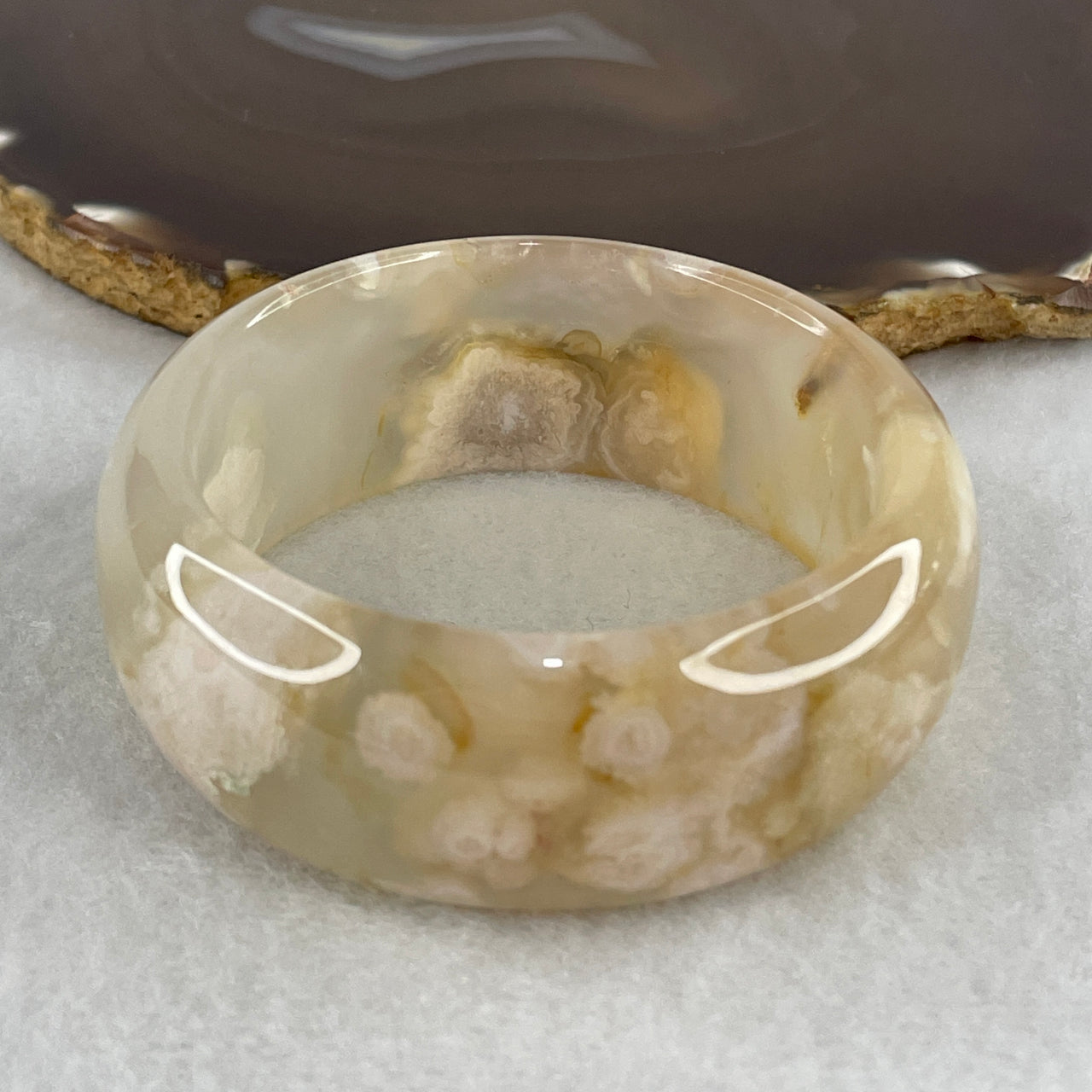 Natural Yellow Flower Agate Bangle Set | Armlet & Abundance Talisman (227.73g Total Set 25.6 by 9.3mm | 55.8mm Inner Diameter | Perfect)