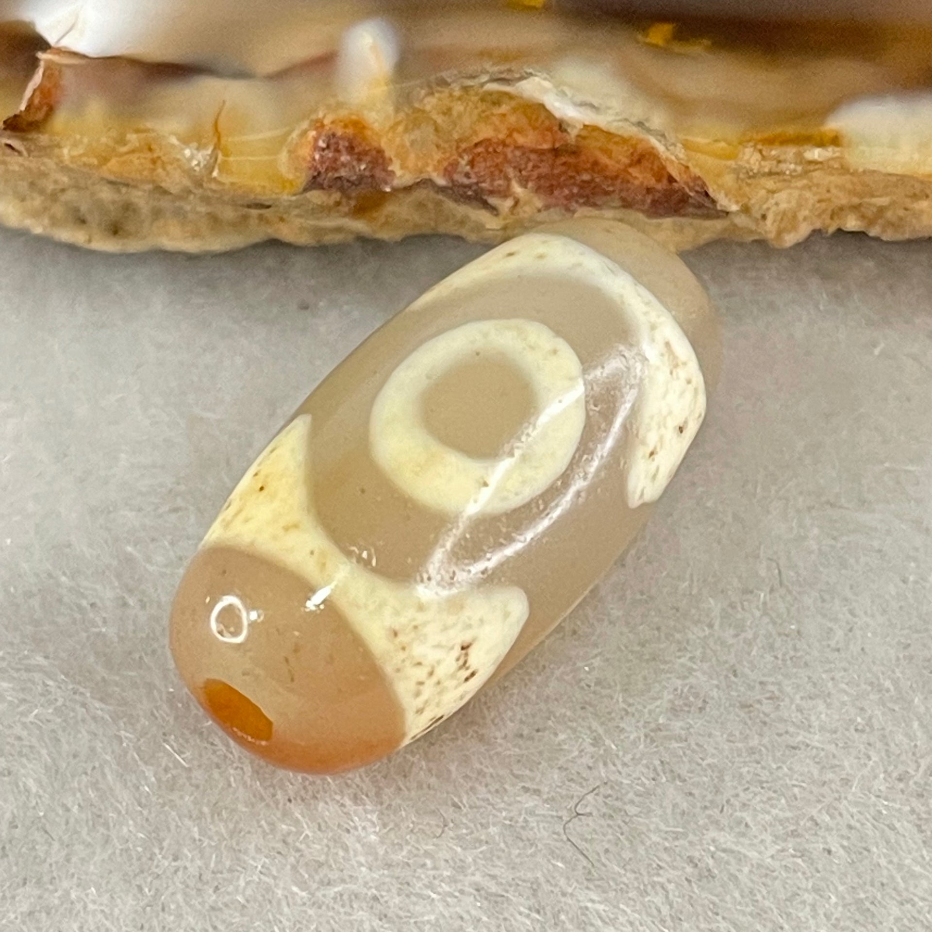 Natural Powerful Tibetan Old Oily Agate 3 Eyes Dzi Bead Heavenly Master (Tian Zhu) 三眼天诛 3.02g 20.0 by 10.1mm - Huangs Jadeite and Jewelry Pte Ltd