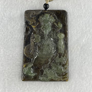 Natural Type A Dark Brown with Blueish Green Jadeite Cai Shen Ye God of Fortune Pendant 69.83g 73.2 by 47.9 by 9.0mm - Huangs Jadeite and Jewelry Pte Ltd