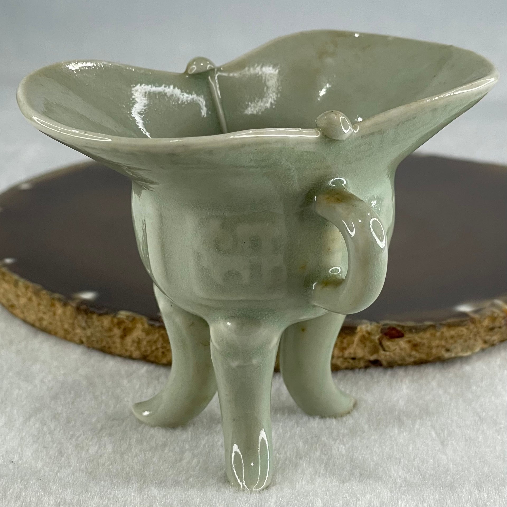 Light Blueish Green Porcelain Wine Cup Display 73.45g 86.3 by 54.0 by 65.2mm - Huangs Jadeite and Jewelry Pte Ltd