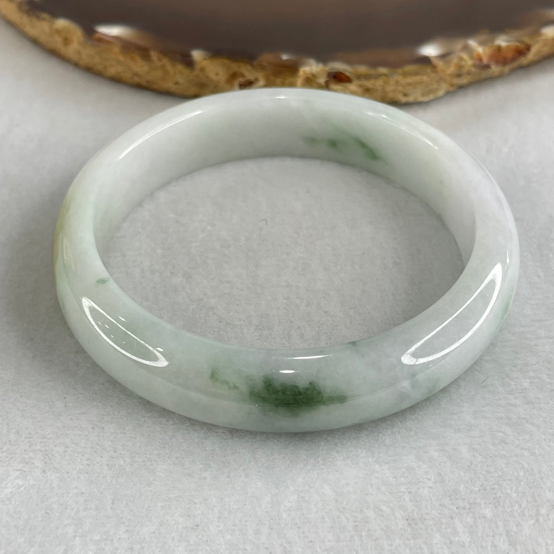 Type A Light Blueish Green with Dark Blueish Green Piao Hua Jadeite Bangle 48.93g Inner Diameter 56.5mm 12.9 by 7.3mm (Internal Line) - Huangs Jadeite and Jewelry Pte Ltd