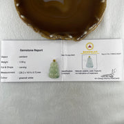 18K 750 Yellow Gold Type A Natural Icy Light Green with Blueish Green Piao Hua Flora Jadeite Guan Yin Pendant 3.58g 27.3 by 19.1 by 3.8mm - Huangs Jadeite and Jewelry Pte Ltd