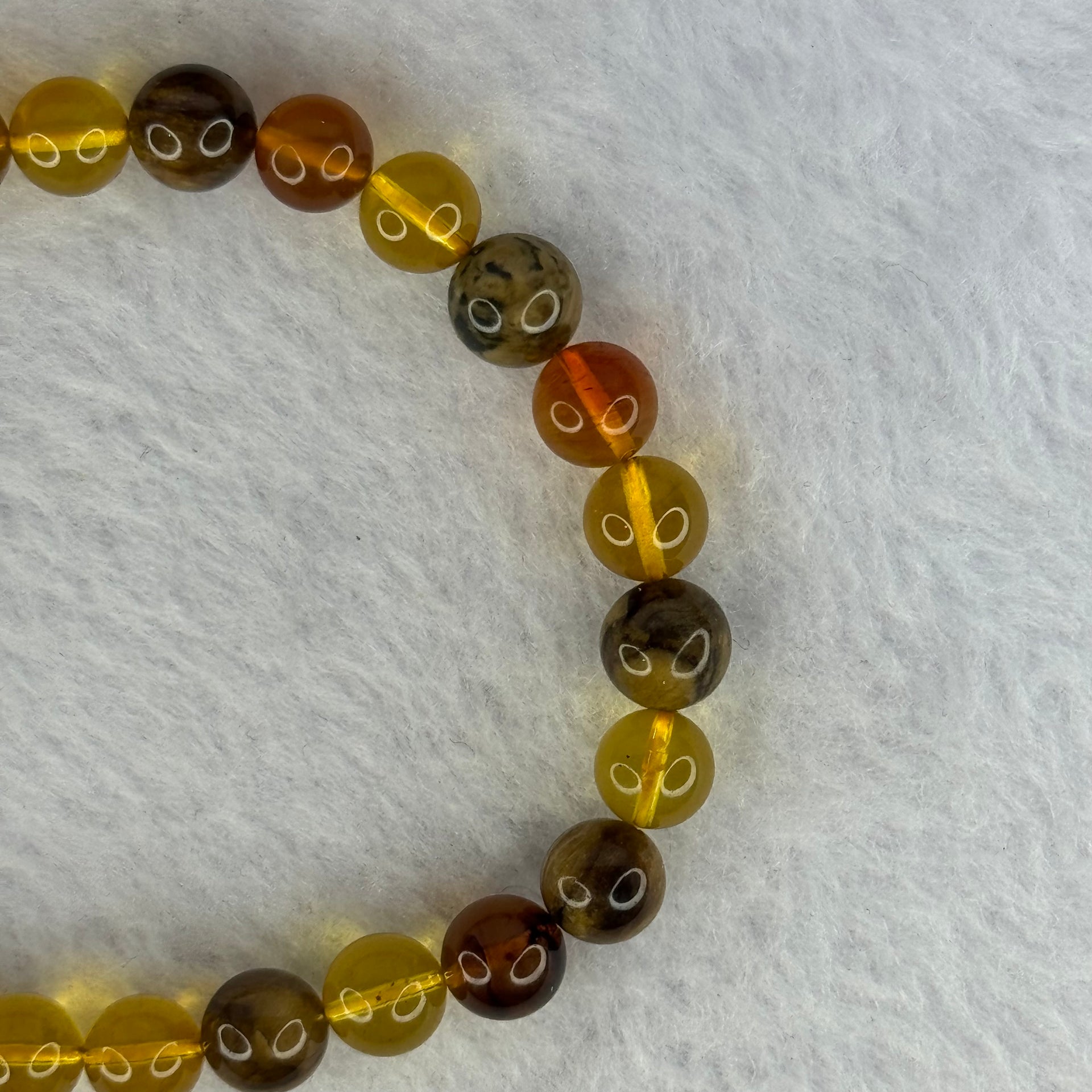 Natural Mixed Color Amber Beads Bracelet 天然琥珀手链 4.58g 15cm 7.0mm 26 Beads - Huangs Jadeite and Jewelry Pte Ltd