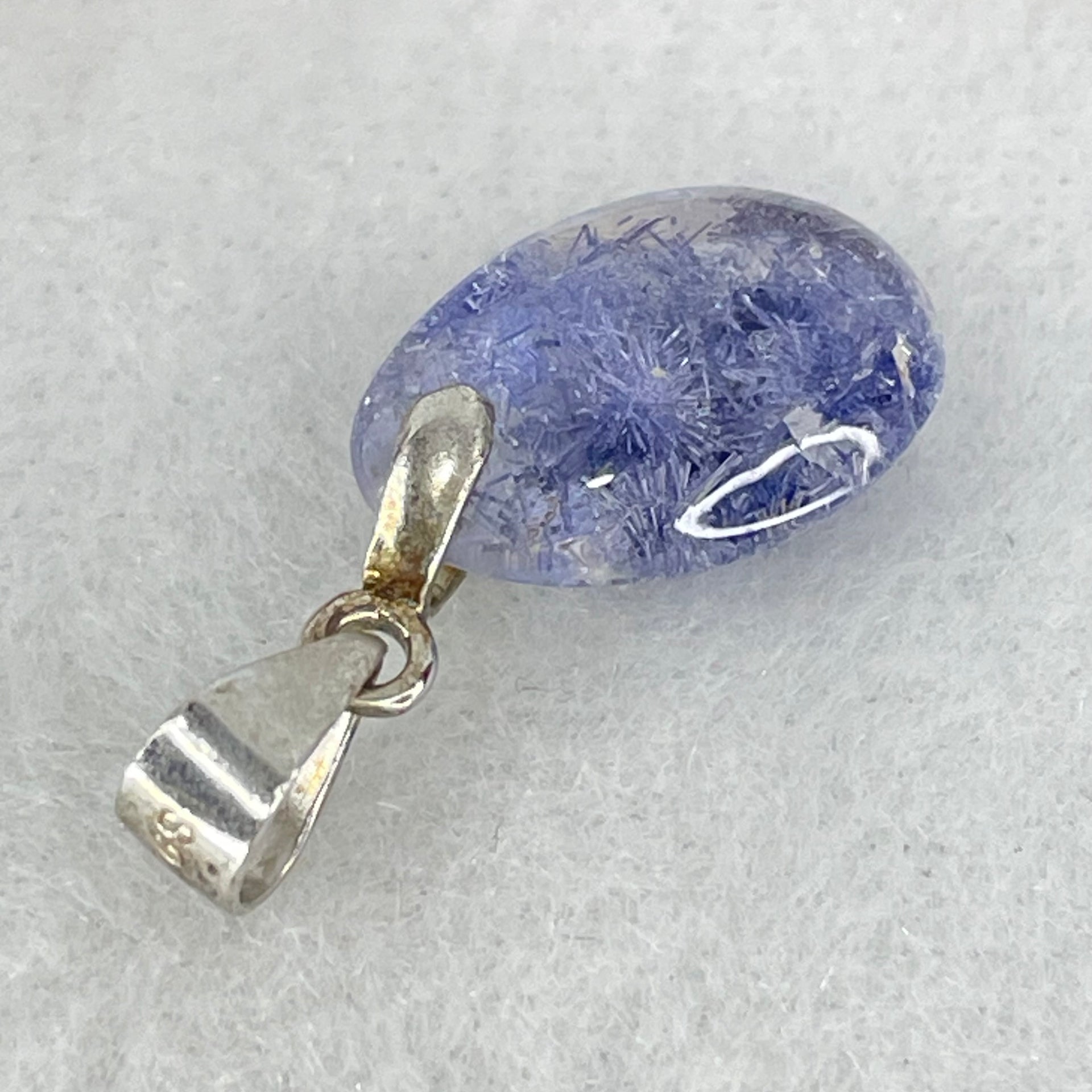 Rare Very Good Grade Natural Blue Dumortierite Rutilated Quartz Teardrop Pendant with S925 Sliver Clasps 1.11g 14.1 by 9.2 by 5.3mm - Huangs Jadeite and Jewelry Pte Ltd