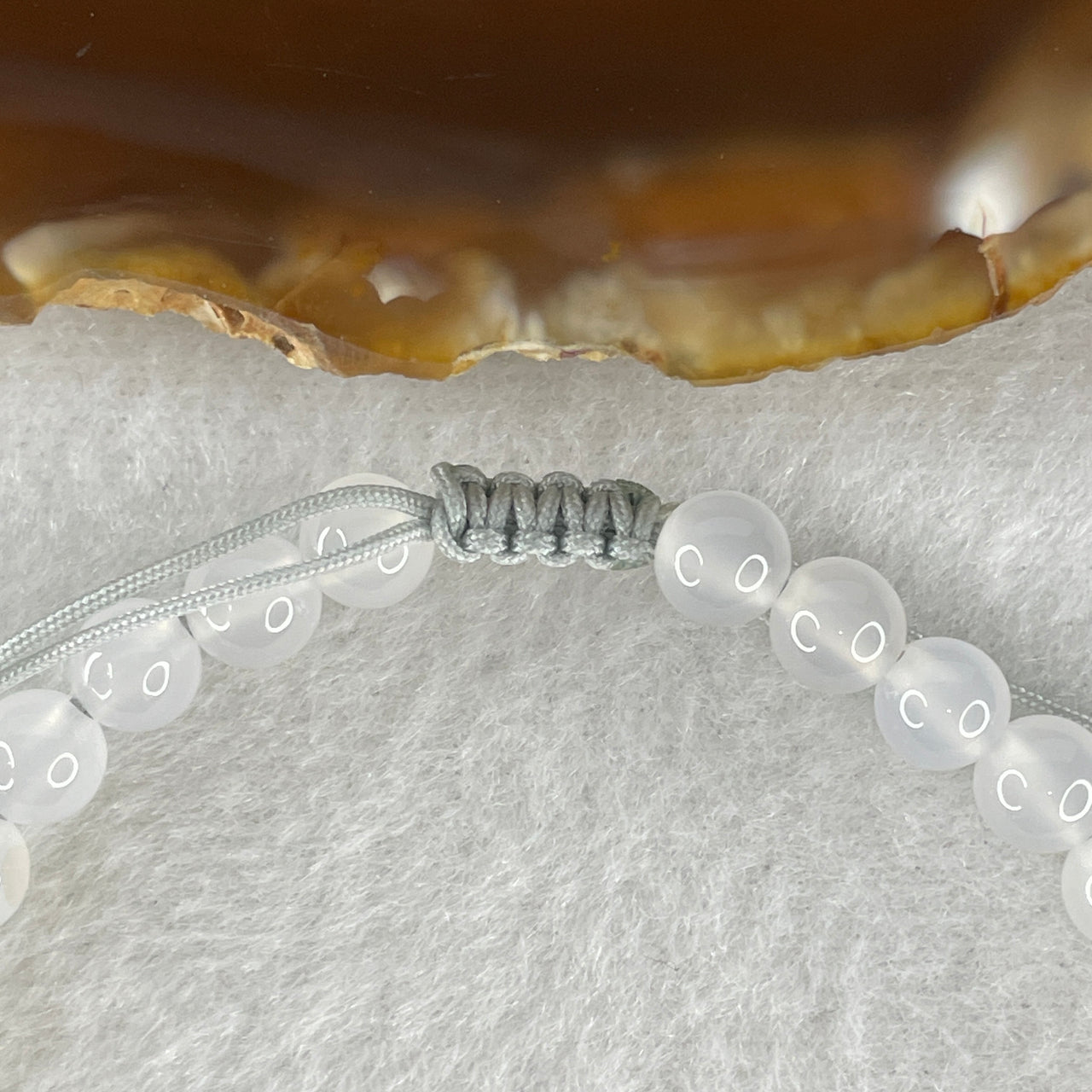 Natural Type A Blueish Green Jadeite Peony Flower 18.5x12.4mm Amulet Bracelet | Adjustable 6.3mm Colorless Agate Beads Harmony Strand (17.98g, 18-20cm, 28 Beads)