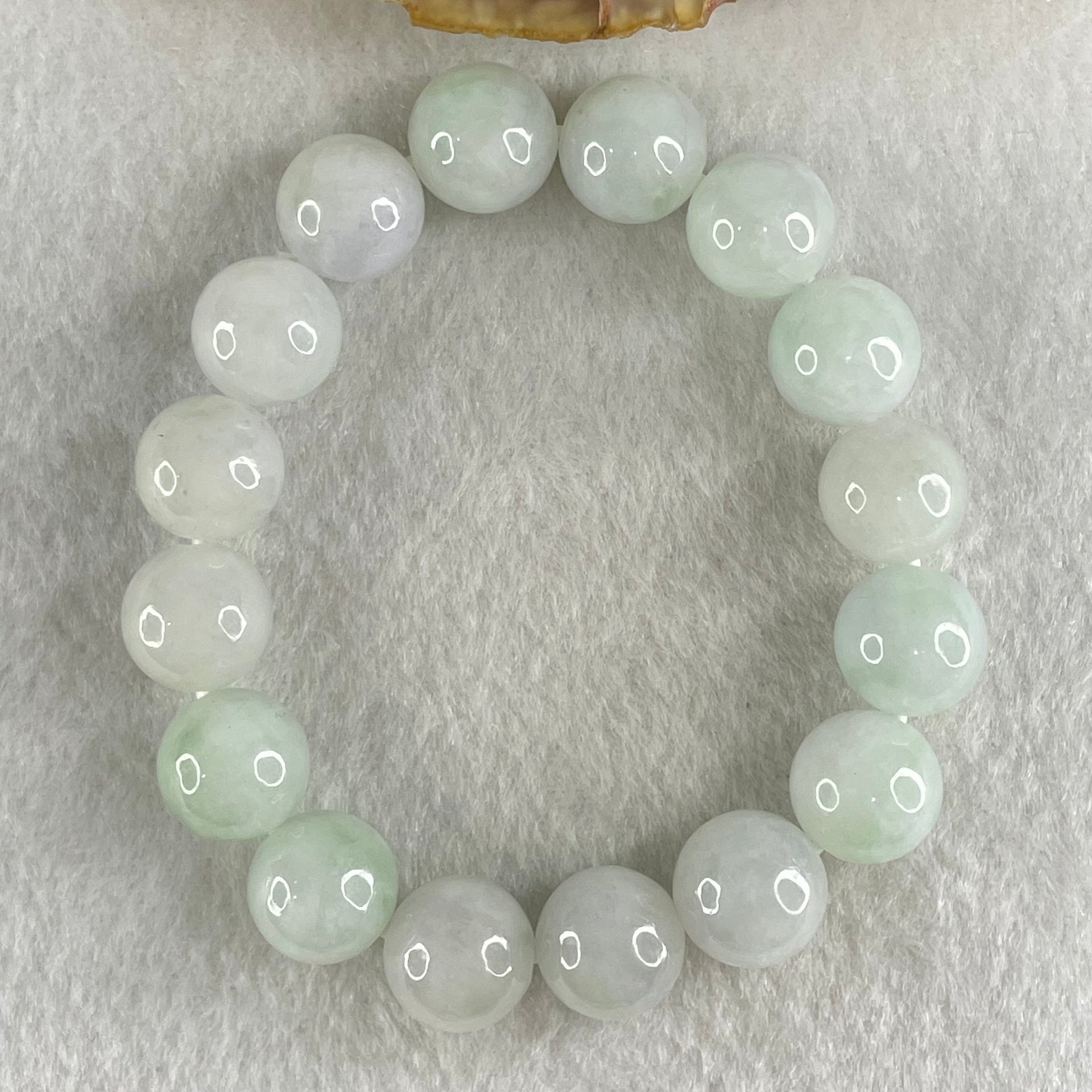 Type A Light Green Jadeite Beads Bracelet 46.38g 15cm 12.2mm 16 Beads - Huangs Jadeite and Jewelry Pte Ltd