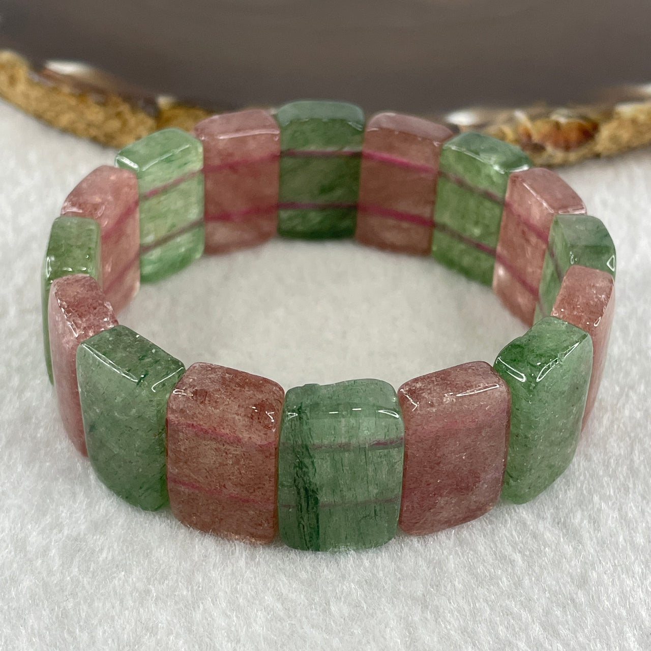 Natural Tourmaline Beads Shou Pai Bracelet 50.96g 16cm 19.0 by 12.7mm 16Beads - Huangs Jadeite and Jewelry Pte Ltd