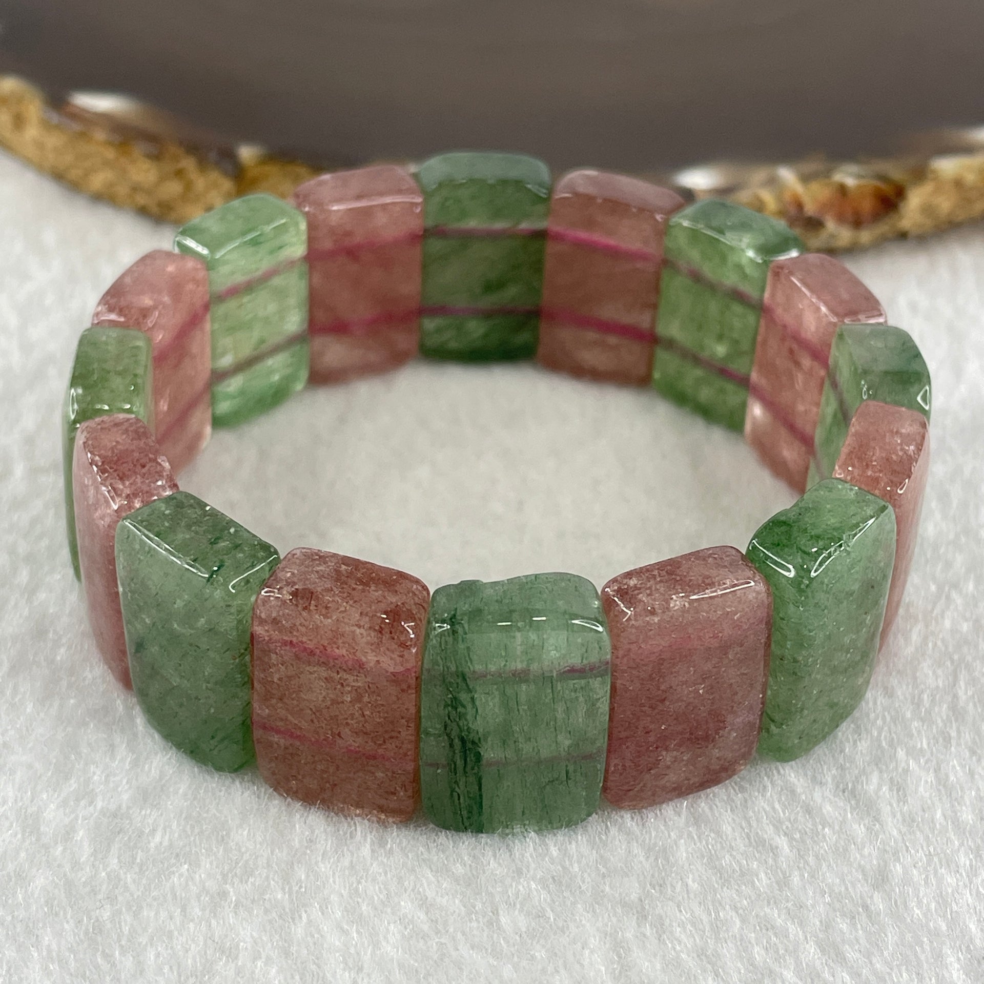 Natural Tourmaline Beads Shou Pai Bracelet 50.96g 16cm 19.0 by 12.7mm 16Beads - Huangs Jadeite and Jewelry Pte Ltd