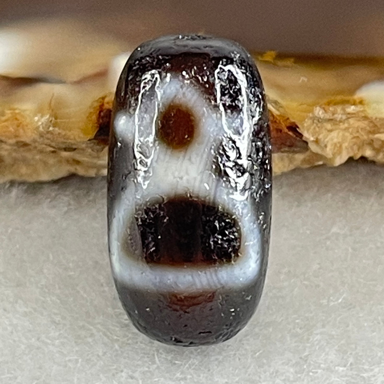 Natural Powerful Tibetan Old Oily Agate 2 Cai Shen Dzi Bead Heavenly Master (Tian Zhu) 2.85g 18.6 by 10.0mm - Huangs Jadeite and Jewelry Pte Ltd