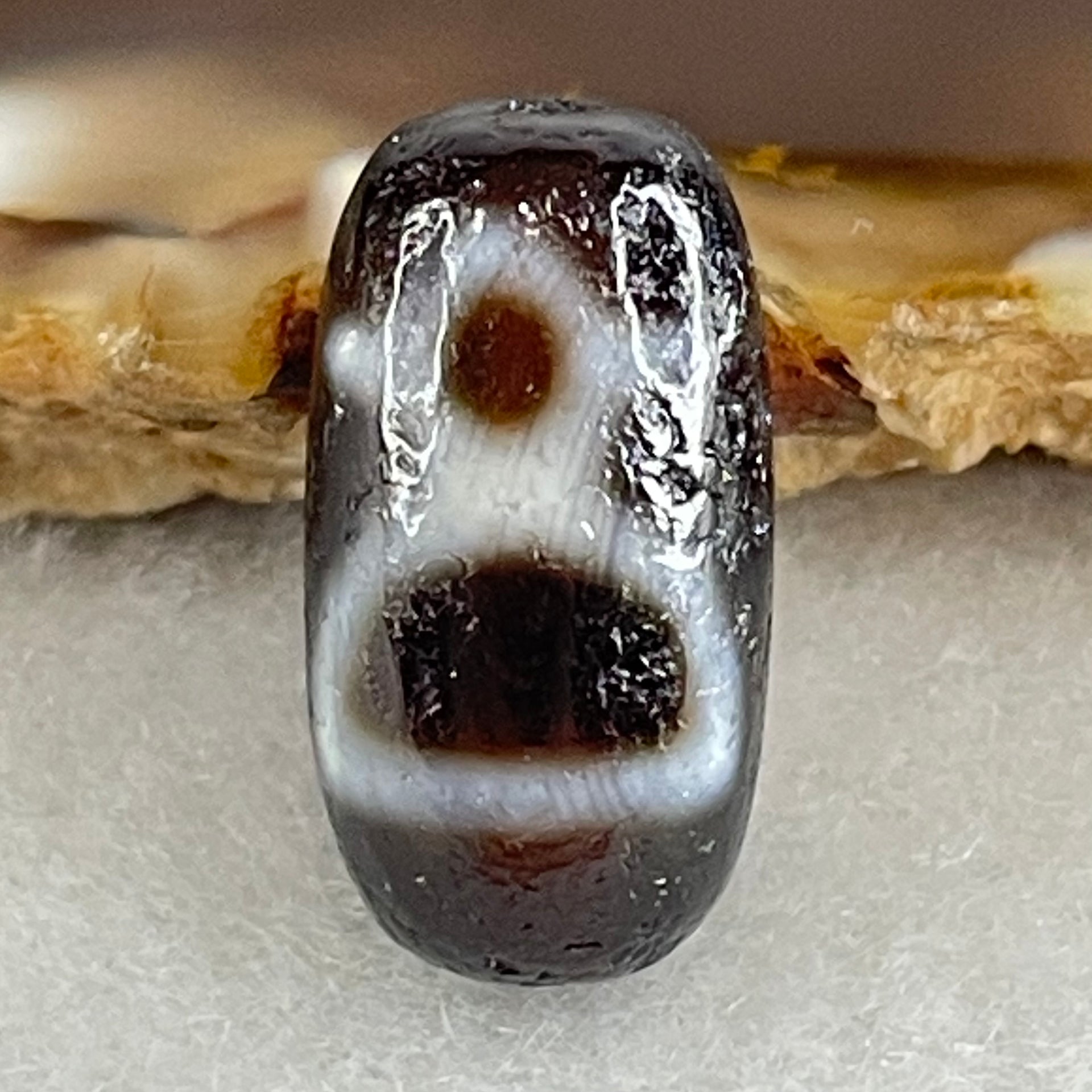 Natural Powerful Tibetan Old Oily Agate 2 Cai Shen Dzi Bead Heavenly Master (Tian Zhu) 2.85g 18.6 by 10.0mm - Huangs Jadeite and Jewelry Pte Ltd