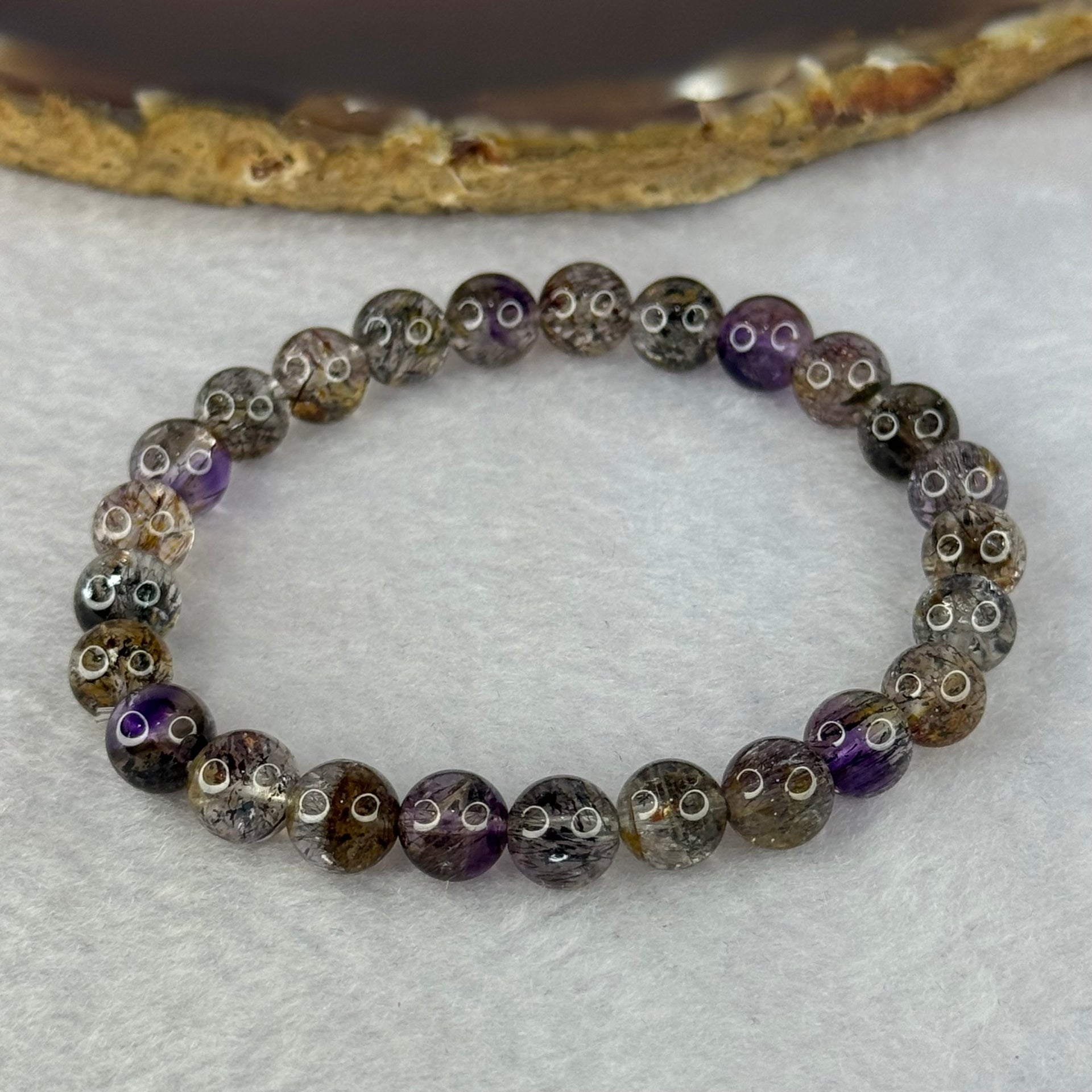 Rare Very Good Grade Natural Transparent Yellowish Black Super 7 Beads Bracelet 非常好的等级天然透明深黄黑色超级七珠手链 12.70g 14.5cm 7.3mm 25 Beads - Huangs Jadeite and Jewelry Pte Ltd