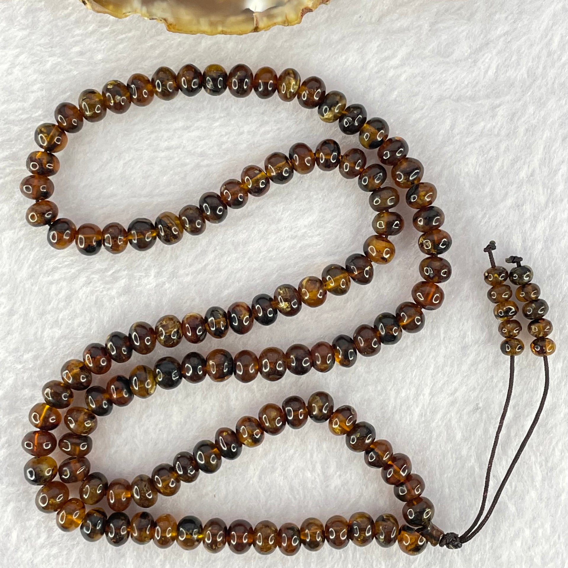 Natural Dark Brownish Yellow Flower Amber Beads Necklace 天然花珀项链 12.58g 58cm 6.6mm 109 Beads - Huangs Jadeite and Jewelry Pte Ltd