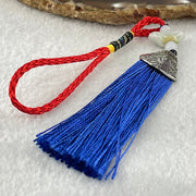 Type A Light Lavender Yellow Jadeite Yuan Bao Ingot in Red Blue String Display 4.75g 7.1 by 17.3 by 6.7mm - Huangs Jadeite and Jewelry Pte Ltd