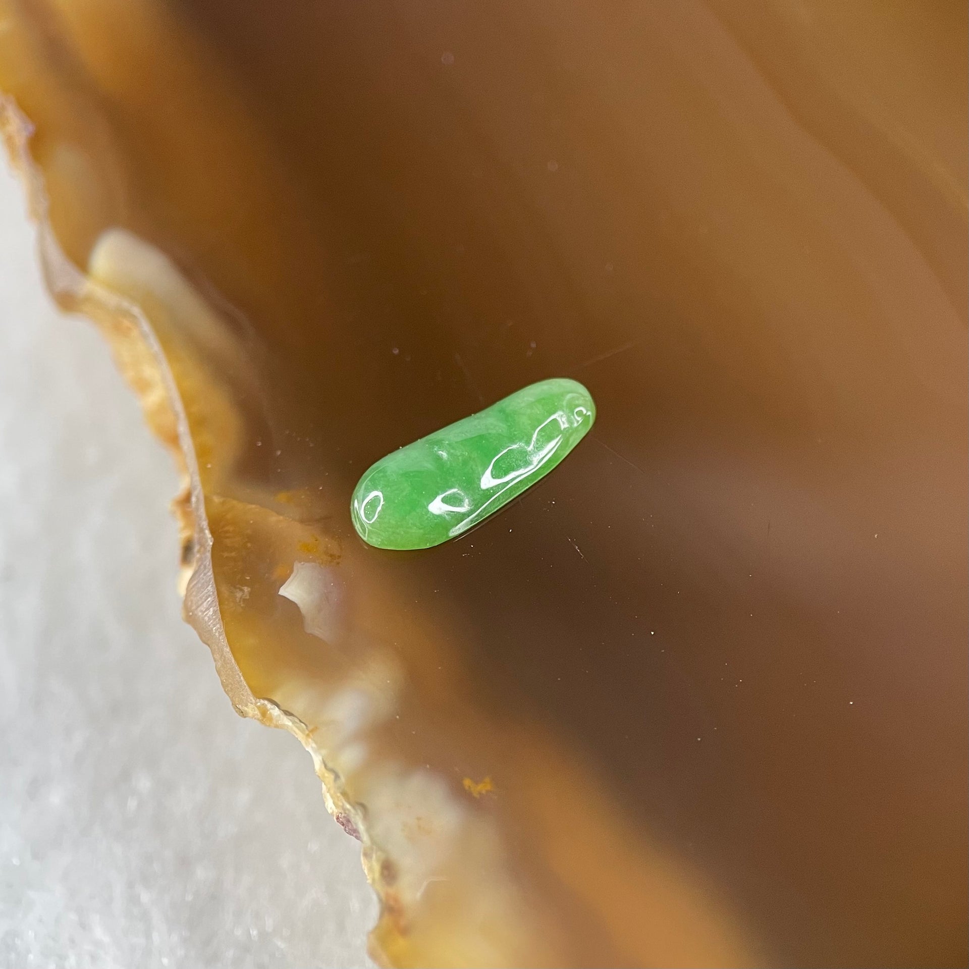 Type A Old Mine Full Green Jadeite Peapod Charm Stone For Setting 0.15g 10.3 by 4.0 by 2.0mm - Huangs Jadeite and Jewelry Pte Ltd