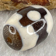 Natural Powerful Tibetan Old Oily Dark Brown With White Agate 3 Eyes Dzi Bead Heavenly Master (Tian Zhu) 三眼天诛 4.41g 17.4 by 12.8mm - Huangs Jadeite and Jewelry Pte Ltd